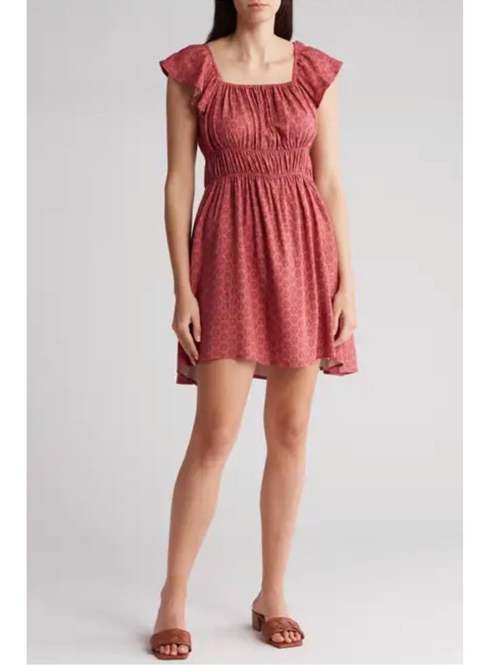 NWOT! Melrose and Market Smocked Flutter Sleeve Dress in Pink Mauve
